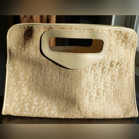 Authentic Vintage Christian Dior Canvas Clutch Bag Cream Rare - Picture 2 of 16